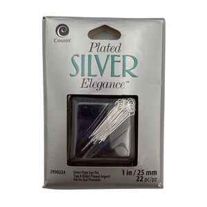 Eye Pins Findings 1 Inch/25mm Silver Plated New In Package By Cousin 22 Pieces
